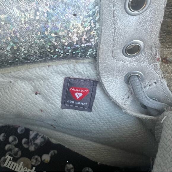 Timberland Metallic Gray Collar Waterproof Premium 6” Boots Girls Size 5 A5SUW - Picture 7 of 8